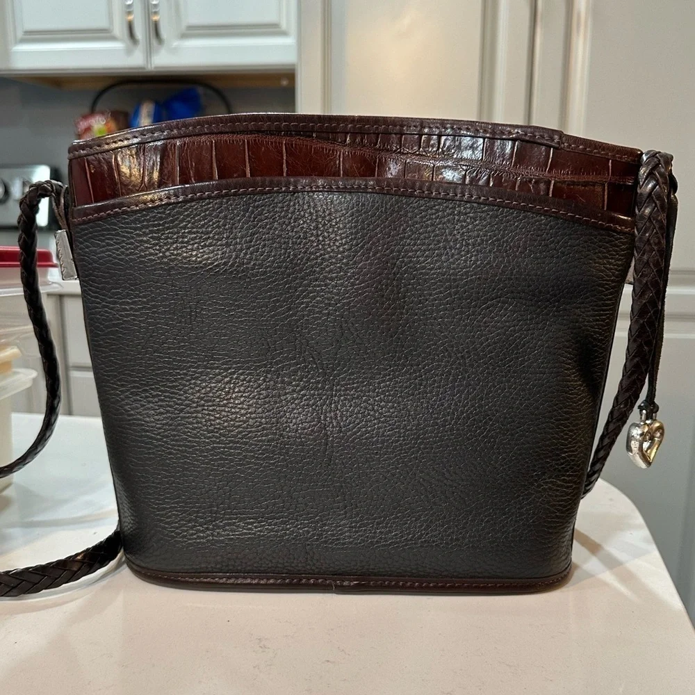Brighton Black Brown Croc Embossed Leather Crossbody Purse w Organizer